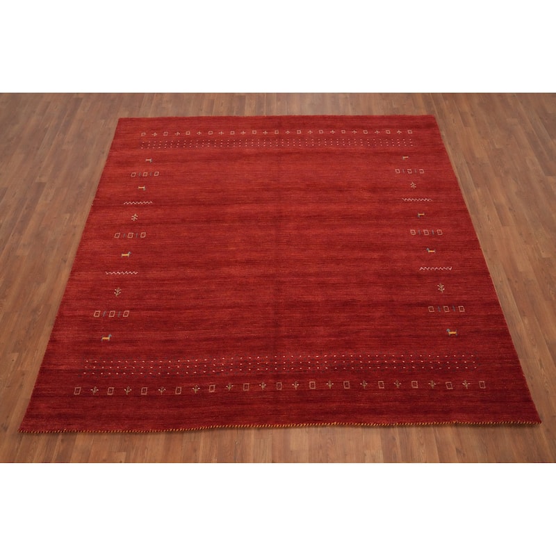 Hand Knotted Oriental 100% Wool Carpet Tribal Animal Pictorial Oranges & Rust Gabbeh Area Rug - 7' 10'' X 8' 0''