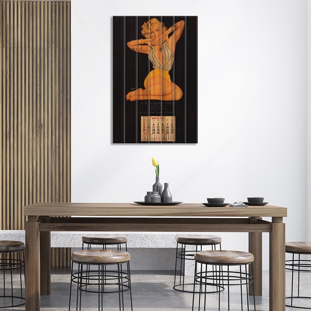 Vintage Marilyn Monroe Calendar Page (A & H Auto Parts, March, 1958) Print  On Wood by Radio Days - Multi-Color - Bed Bath & Beyond - 37882362