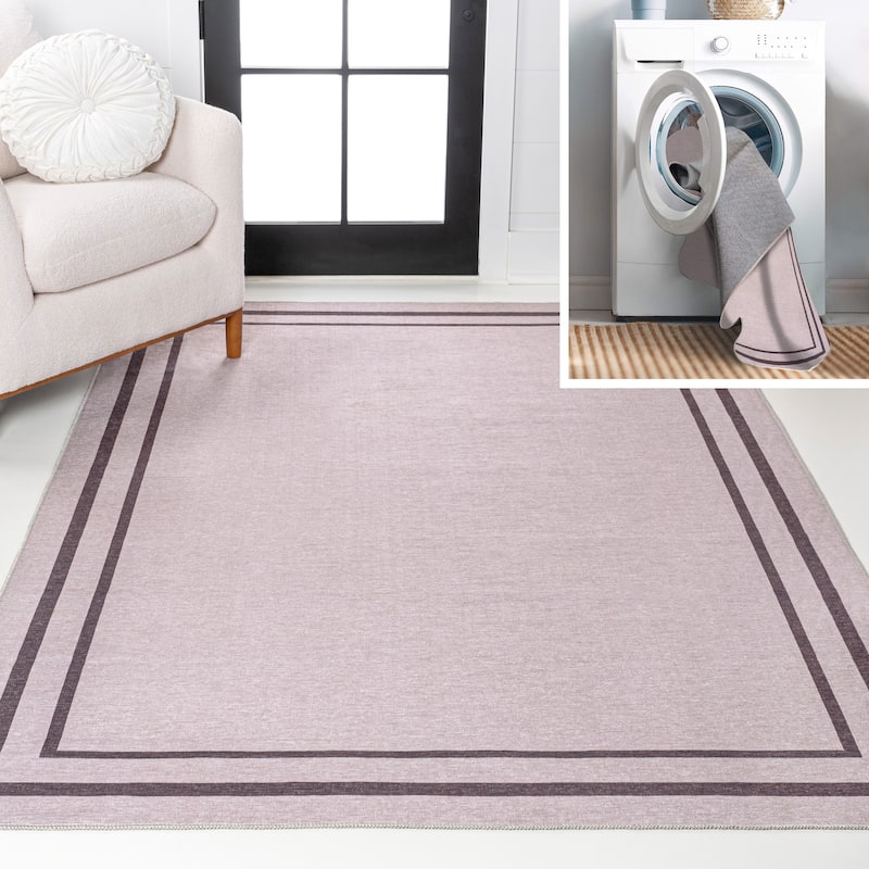 JONATHAN Y Ainsley Classic 2-Stripe Border Washable Area Rug - 8 X 10 - Light Purple/Dark Purple