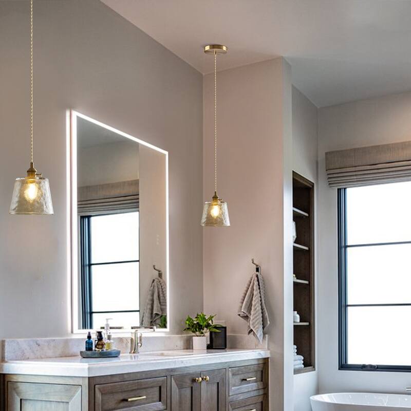 1-Light Vintage Pendant Light Amber Glass Pendant Light