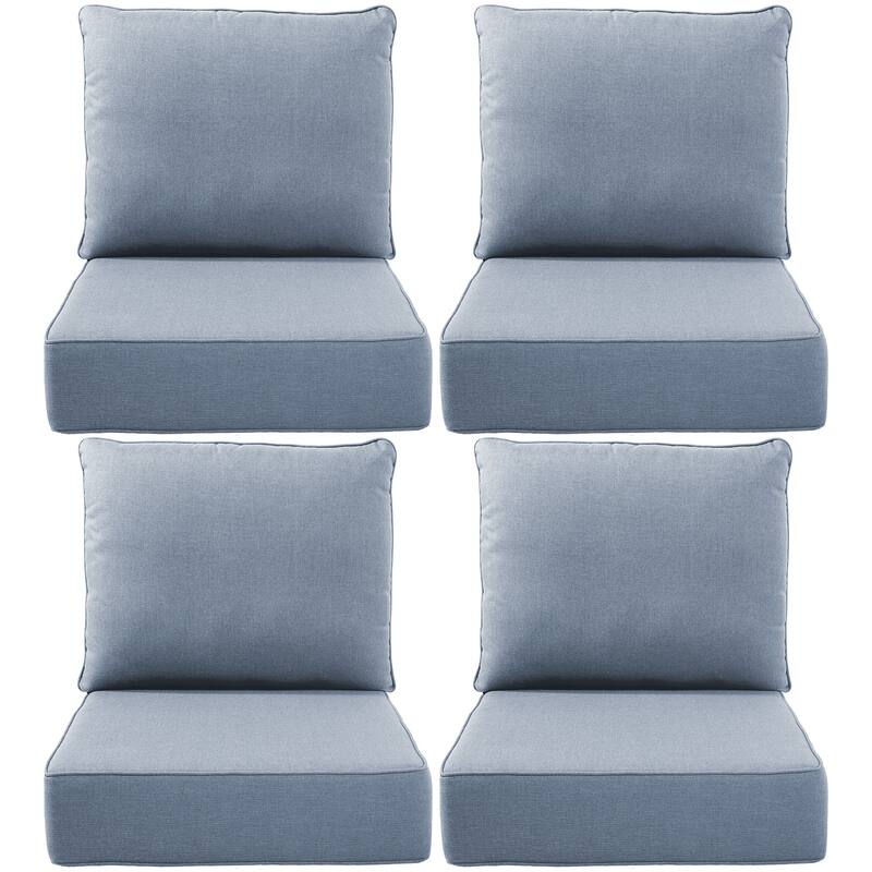 Gymojoy 24"x22"x6" Patio Thick Cushions & Pillows Set - Deep Seat Indoor/Outdoor Water & Fade Resistant - Four Sets - Baby Blue