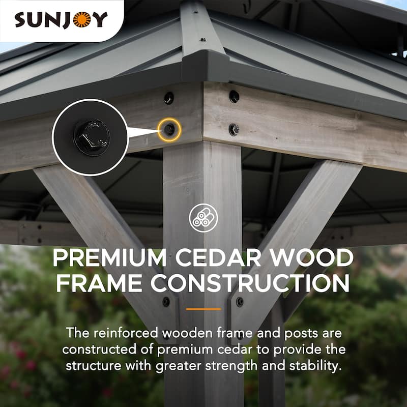 Sunjoy Outdoor Cedar Wood Frame Patio Gazebo Steel Hardtop
