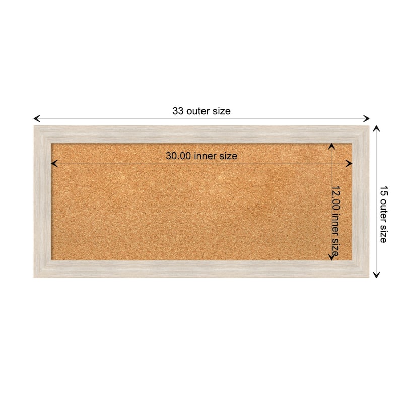 Hardwood Narrow Wood Framed Natural Corkboard Bulletin Board - Hardwood White Wash Narrow - Board Size 30x12