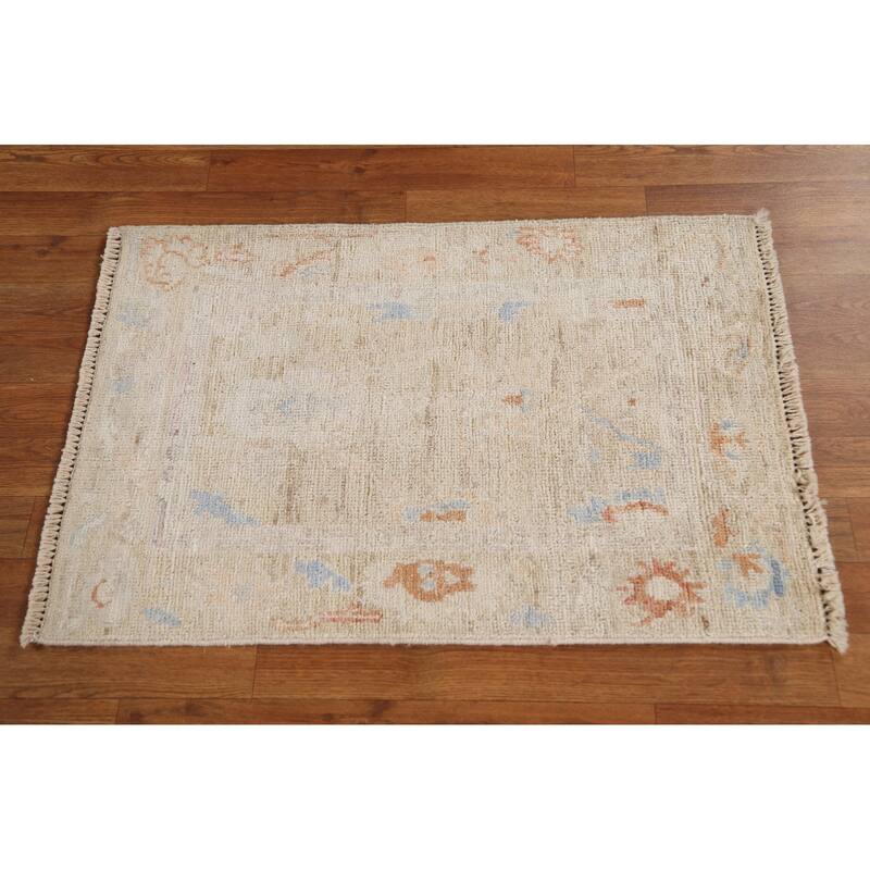 Hand Knotted Oriental 100% Wool Carpet Transitional Geometric Beige & Ivories Oushak Area Rug - 2' 11'' X 2' 0''