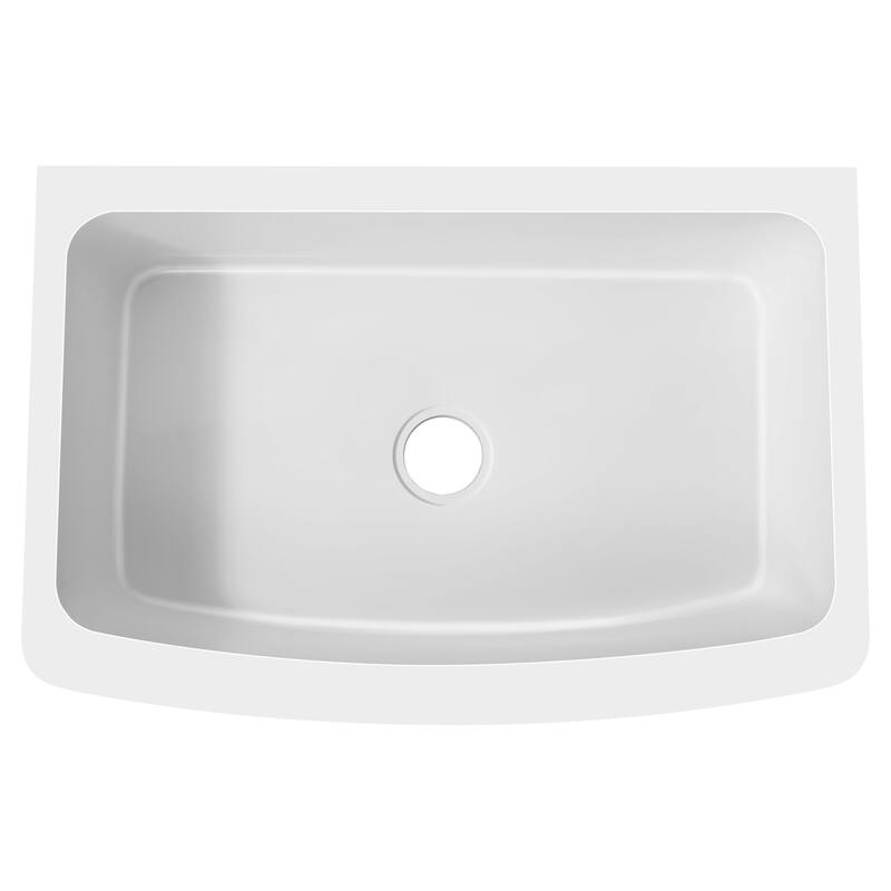 ANZZI Mesa Matte White Solid Surface Farmhouse 33 in. Single Bowl Kitchen Sink with Strainer