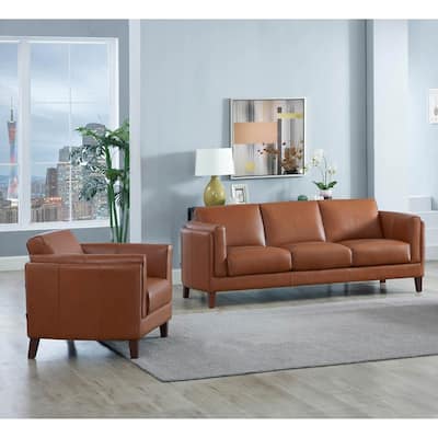 Hydeline Maui Top Grain Leather Sofa and Chair Set With Feather, Memory Foam and Springs