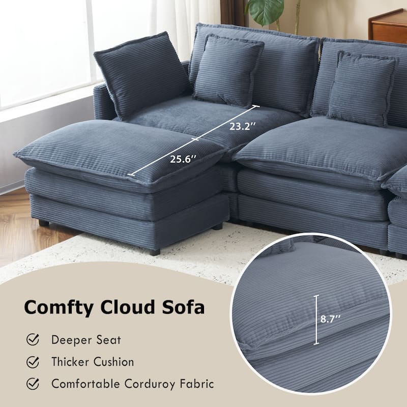 149.6" Corduroy U-Shaped Sectional Sofa with 2 Ottomans and Storage Pockets