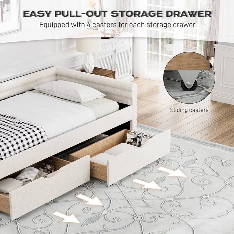 Ouyessir Modern Upholstered Tufted Daybed with Trundle & Drawers