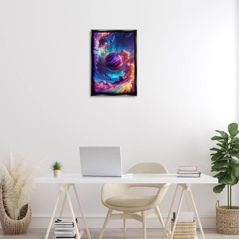 Stupell Surreal Planets with Chromatic Clouds Framed Floater Canvas Wall Art Design By Wumples