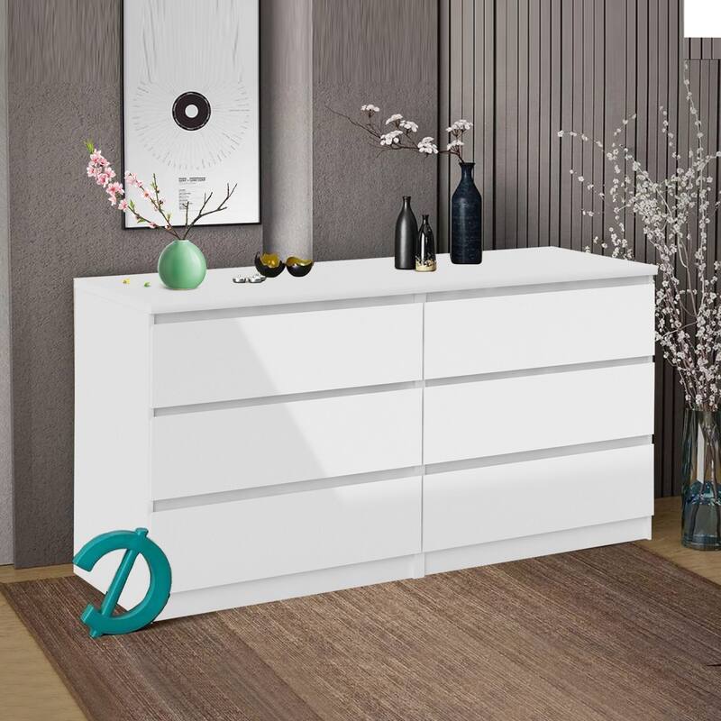 6-Drawer Double Dresser, Storage Cabinet with Solid Wood Handle for Bedroom, Living Room