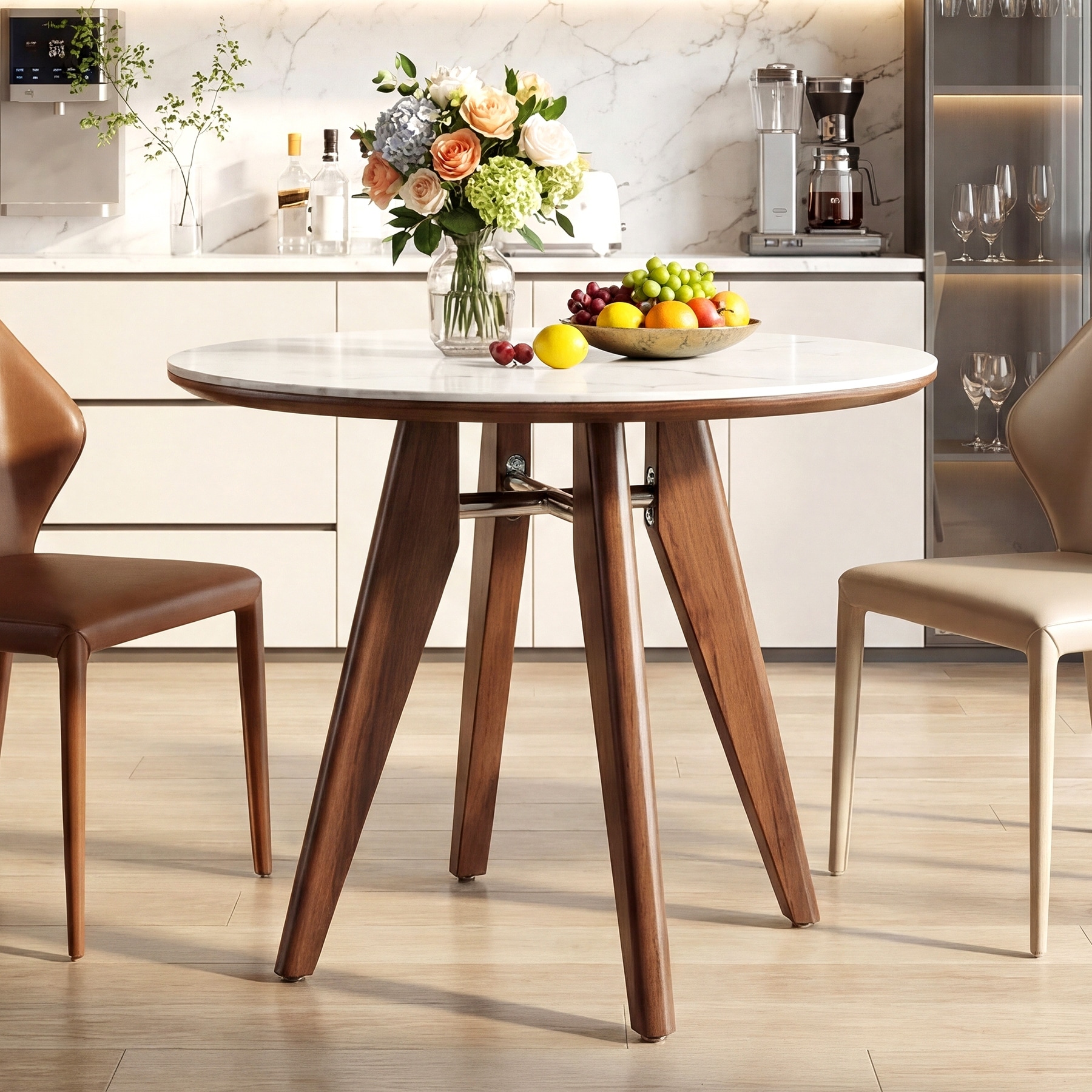 31.5" Round Dining Table, Modern Kitchen Table with Solid Wood Legs for Dining Room, Living Room