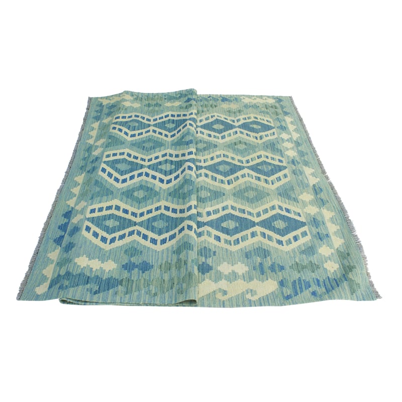 Modern Flatweave Nazy Blue/Ivory Rug - 5'7" x 7'10"