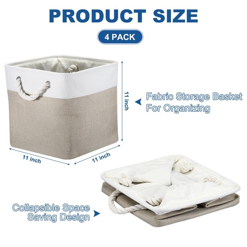 Storage Baskets Fabric Collapsible Cube Baskets, 4 Pack - White/Beige