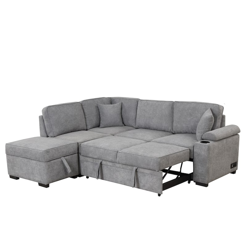 84.75'' L-Shaped 5-Seat Sleeper Sofa Bed with Storage Ottoman and Pull-Out Bed, Ideal for Living Room Use