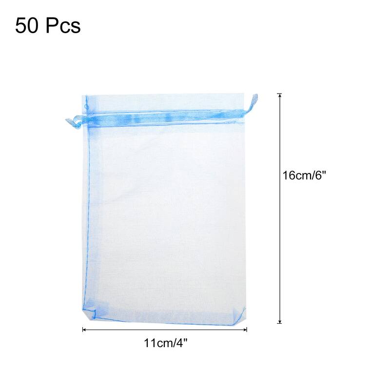 50pcs Organza Bags Drawstring Favor Pouches Sheer Mesh Bag for Gift - Sky Blue - 4 inch x 6 inch