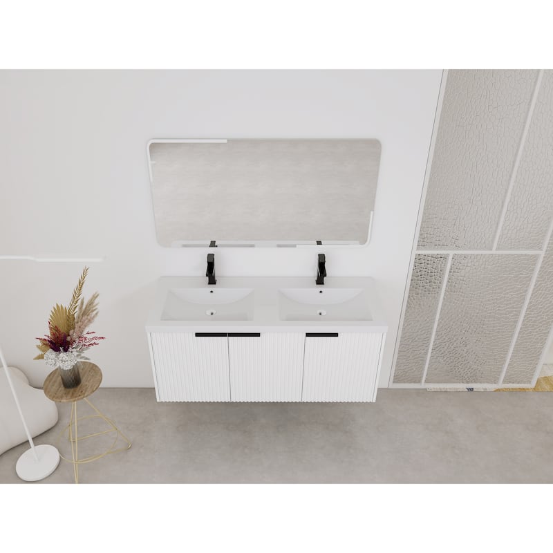 Wall Mounted Bathroom Vanity with Resin Double Sink