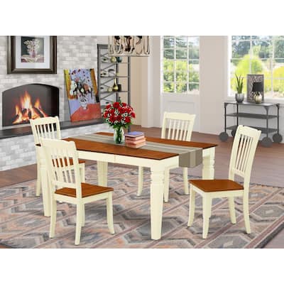 HomeStock 5-Piece Rectangle Buttermilk & Cherry Finish Solid Wood Top Dining table with 4 Chairs with Slat Back