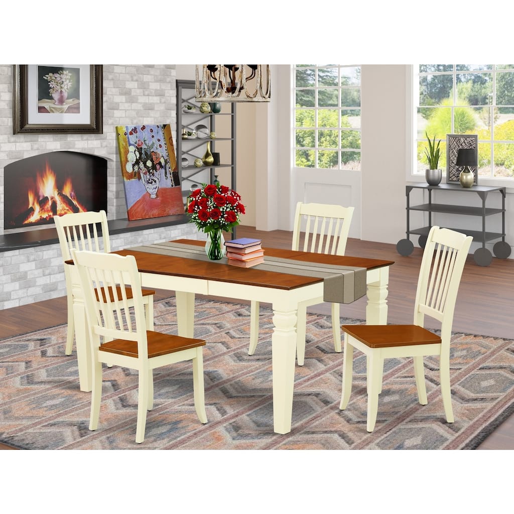 HomeStock 5-Piece Rectangle Buttermilk & Cherry Finish Solid Wood Top Dining table with 4 Chairs with Slat Back