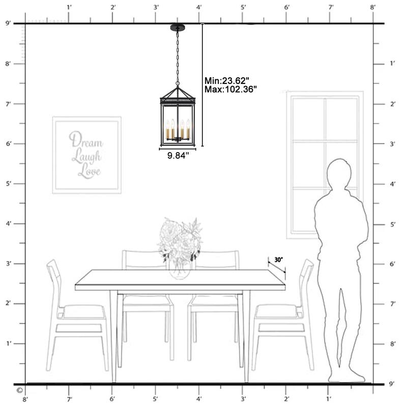 4-Light Industrial Black Square Cage Pendant Chandelier for Kitchen - Dia.9.84-in