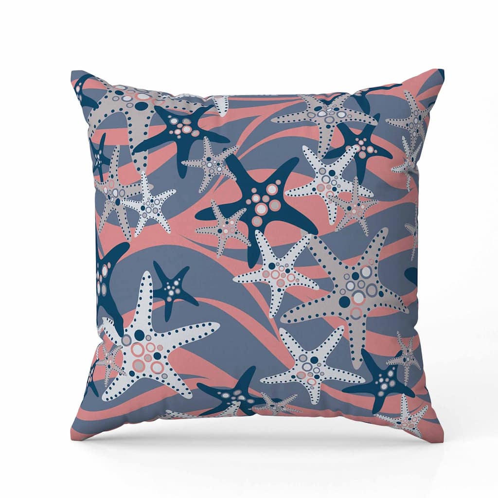 Starfish Sway Indoor/Outdoor Reversible Throw Pillow Blue and Rosy