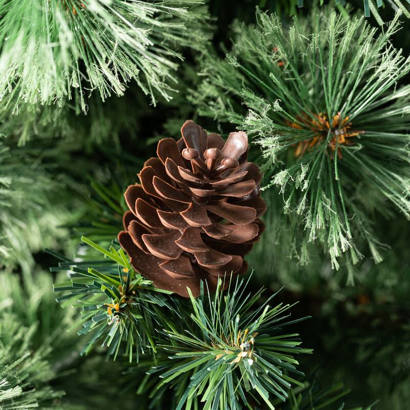 Glitzhome 7FT Pre-Lit Slim Artificial Christmas Tree with 200 LED Lights and Base, 9 Functional Warm White/Multi-Color