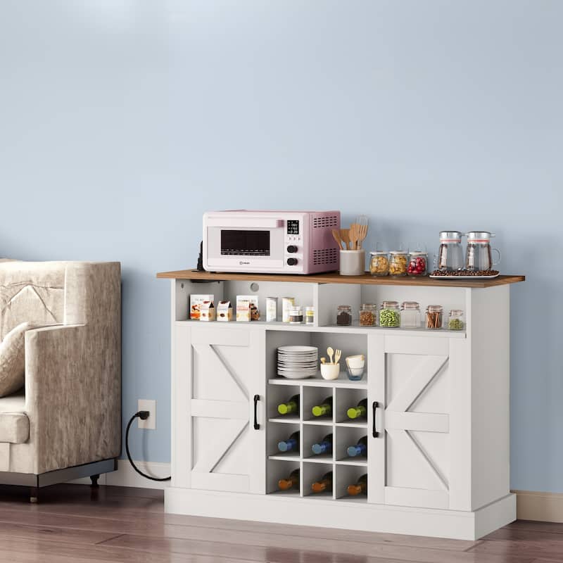 Moasis 47"Farmhouse Coffee Bar Cabinet with Floating Shelf - 15.75"D x 47.24"W x 33.86"H