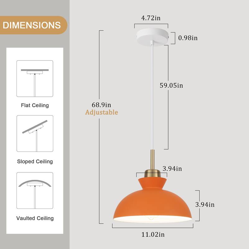 1-Light Hanging Ceiling Pendant Light Chandelier Light Fixture with Metal Shade for Kitchen Island