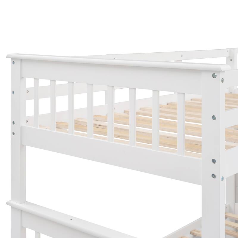 White Twin-Over-Full Bunk Bed with Storage Stairs and Guard Rail