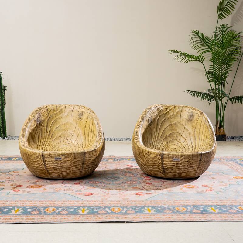 Set of 2 Outdoor Imitation-Wood Stool Sofas - 25.59*26.29*21.96