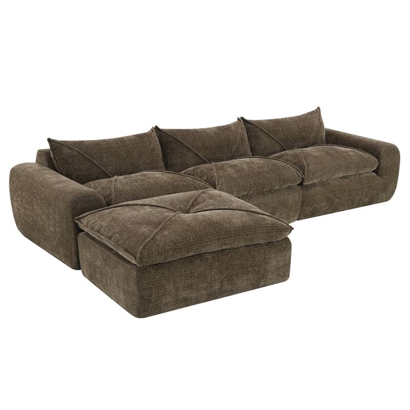 L-Shape Sectional Sofa with Ottoman, Chenille Sofa with Integrated Backrest & Seat Cushion, Fully Compressed Foam 4 Seat Sofa