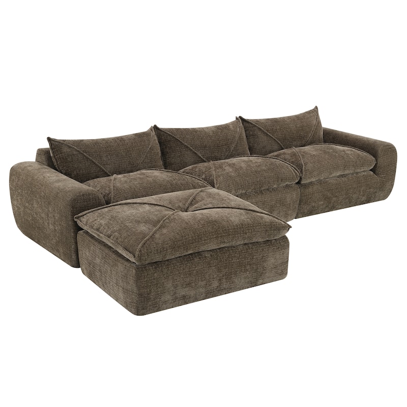 Particle Chenille Sectional Sofa Pull-line Pull-point Design Sofa with Movable Ottoman