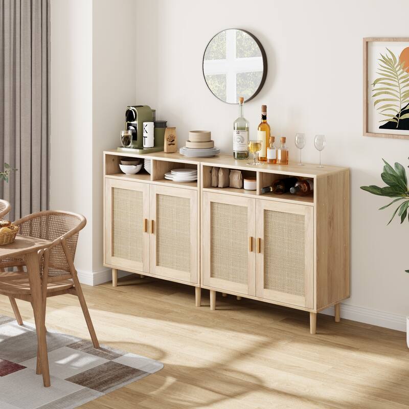 Ail 62.9-inch Wide Accent Rattan Sideboard Buffet Storage Cabinet With 2 Doors - 15.7"L x 62.9"W x 36.2"H