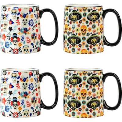 Sugar Skull Day of the Dead Bella Mug, Assorted Set of 4