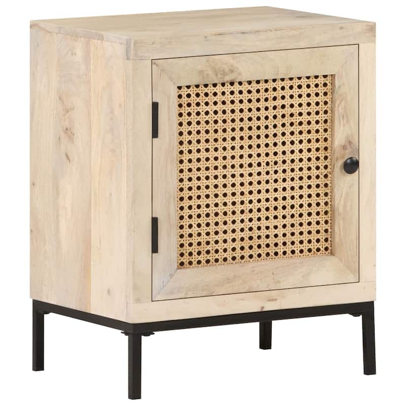 vidaXL Bedside Cabinet 15.7"x11.8"x19.7" Solid Mango Wood Natural Cane