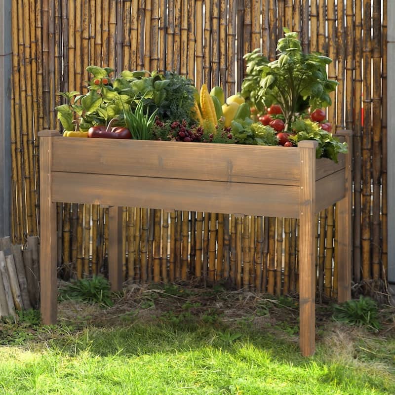 VEIKOUS Wood Raised Garden Bed Elevated Planter Box with Drainage Holes