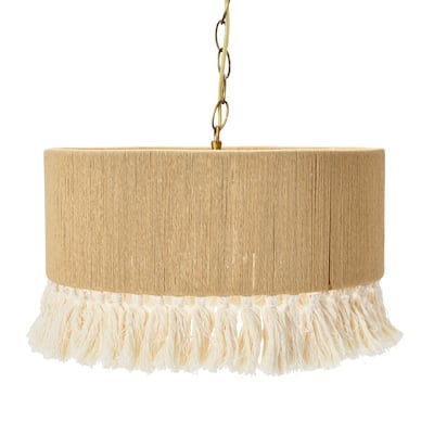 Pendant Lamp with Natural Paper Rope Shade and Fringe Detail