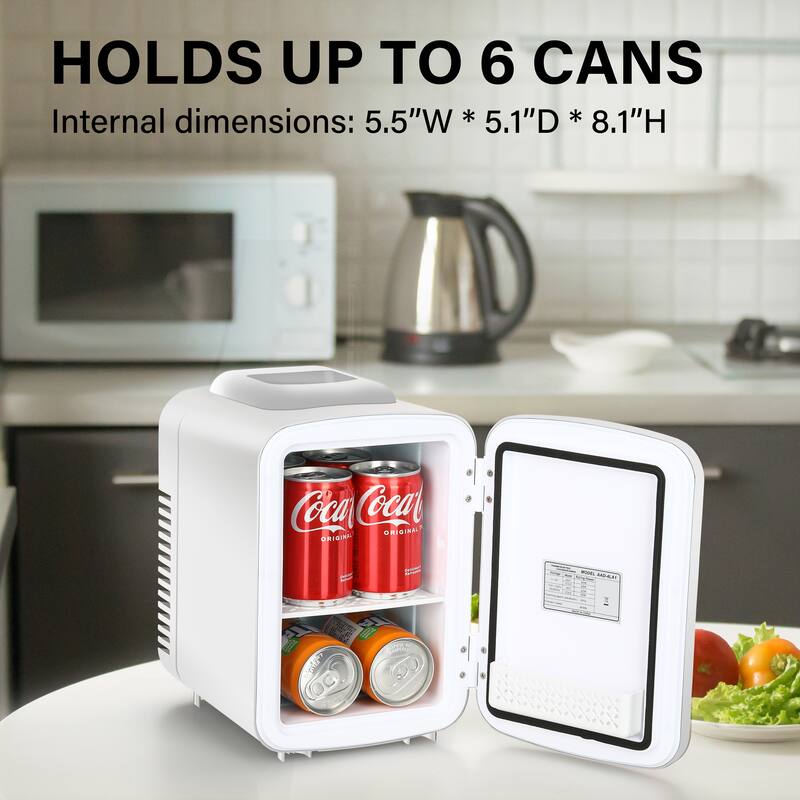 4L/6 Can Portable Mini Fridge, Freestanding Cooler & Warmer Freon-Free Fridge for Home, Office, Car