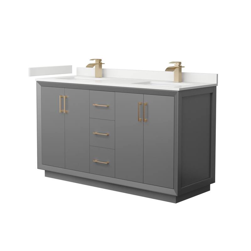 Wyndham Collection WCF414160D-QTZ-UNSMXX Strada 60" Free Standing - Dark Gray / White Quartz Top / Satin Bronze