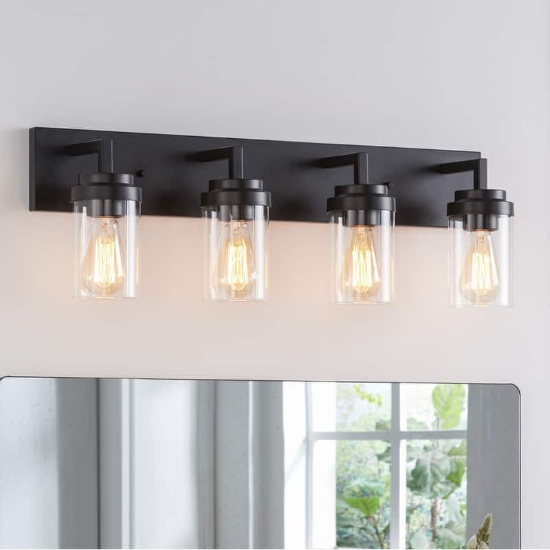 KAWOTI 4 Light Bathroom Vanity Light with Clear Glass Shade - Black