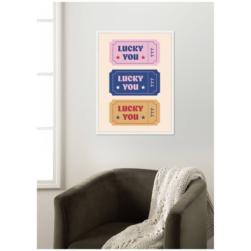 Kate and Laurel LuckyYouTicket by Rachel Lee 3 Birdies Studio Framed Canvas Wall Art Print