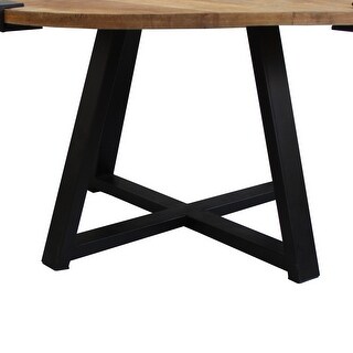 31 Inch Round Wooden Coffee Table Metal Frame X Base Grains Brown Black ...