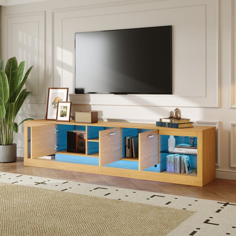 78 inch TV Stand with 6 Storage Cabinets, Modern Media Console for TVs up to 90" with 2 Open Compartments