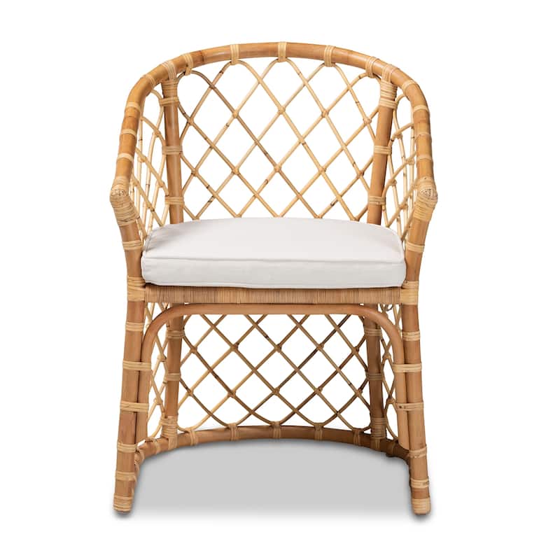 Orchard Bohemian Upholstered Rattan Dining Chair-White/Natural Brown