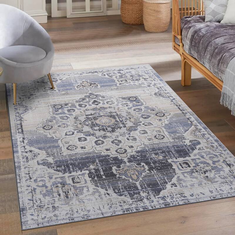 Zulene Oriental Machine Braided Polyester/Polypropylene Indoor / Outdoor Area Rug in Cream/Blue - 7'9'' x 10'  Rectangle