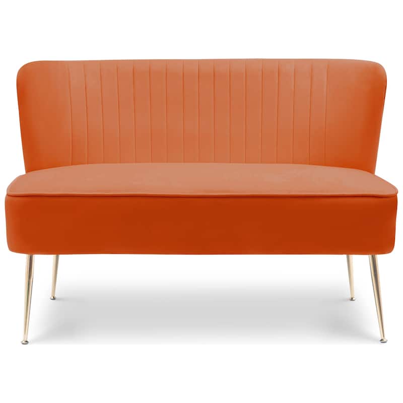 Farrah Upholstered Velvet Polyester 46" Wide Loveseat - Armless/ Scalloped Back