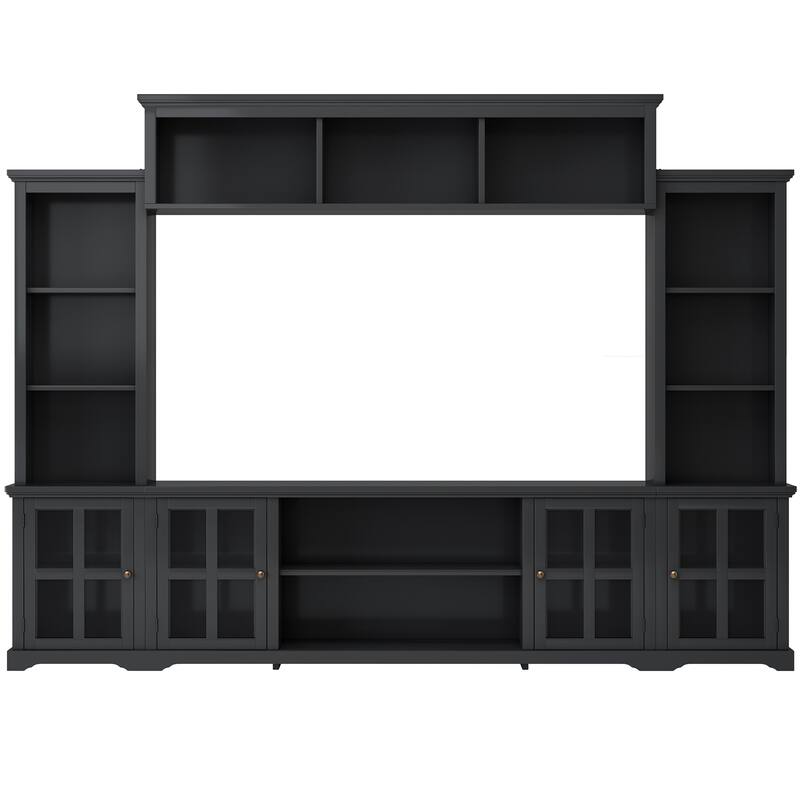 Entertainment Wall Unit with Bridge and Tempered Glass Door, TV Console Table for TVs up to 70"