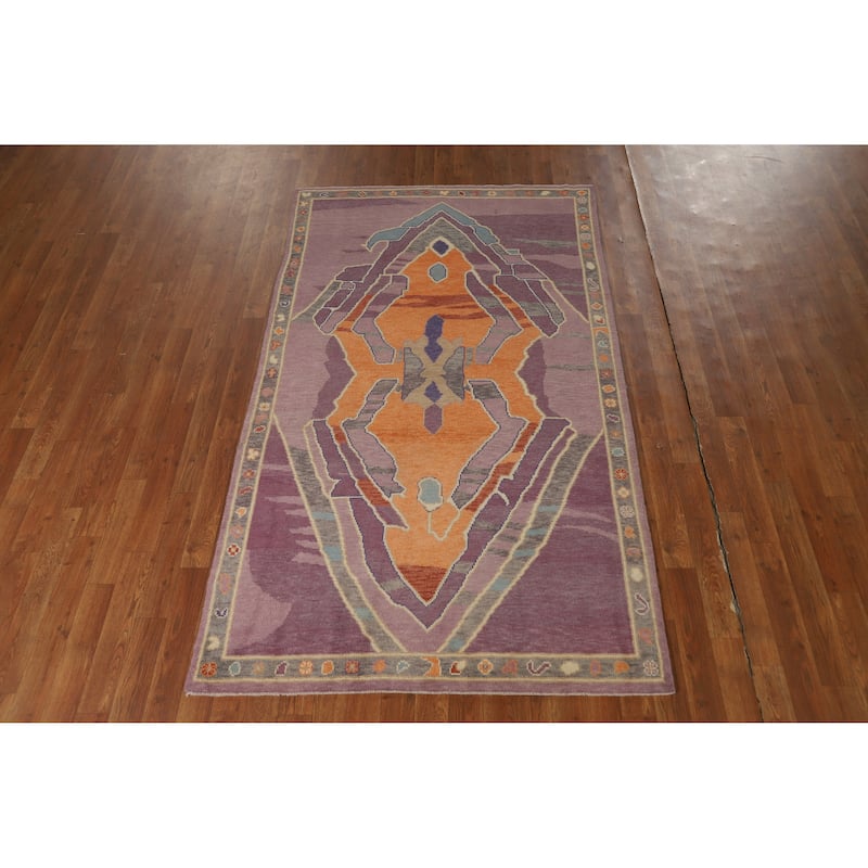 Vegetable Dye Purple Oushak Turkish Rug Handmade Wool Carpet - 4'0" x 6'11"
