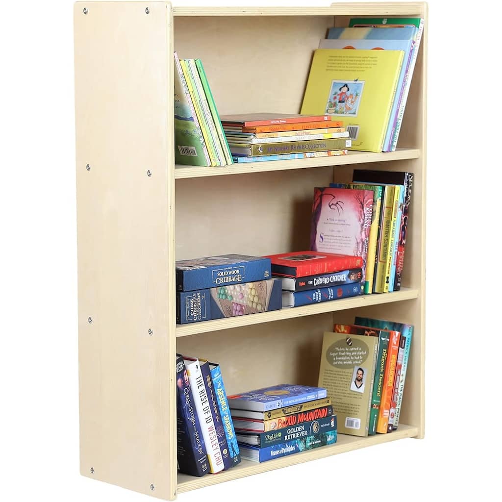 RRI Goods 42"H 3-Tier Bookshelf, Montessori Bookcase, Natural Wood Shelf Home, Classroom, Daycare Storage Unit for Toddlers