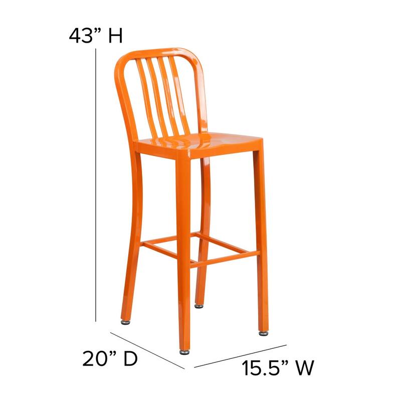 30'' High Metal Indoor-Outdoor Barstool with Vertical Slat Back