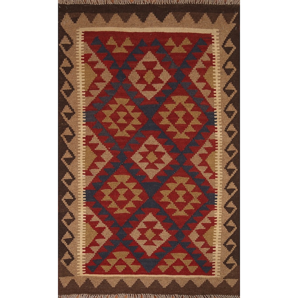 Reversible Kilim Area Rug Hand-woven Multi-Color Wool Foyer Carpet - 3'0" x 5'2"